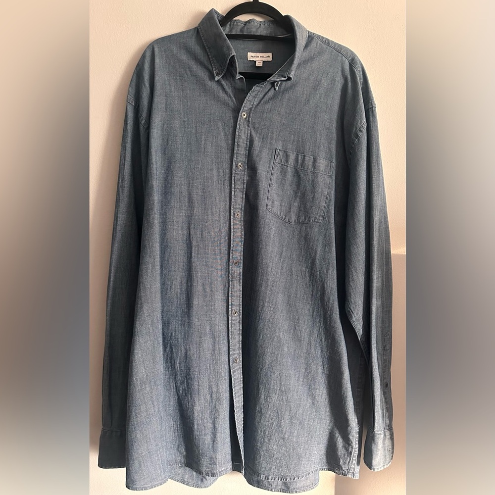 Peter Millar Men’s XLT Tall Indigo Blue Long Sleeve Button-Down Shirt